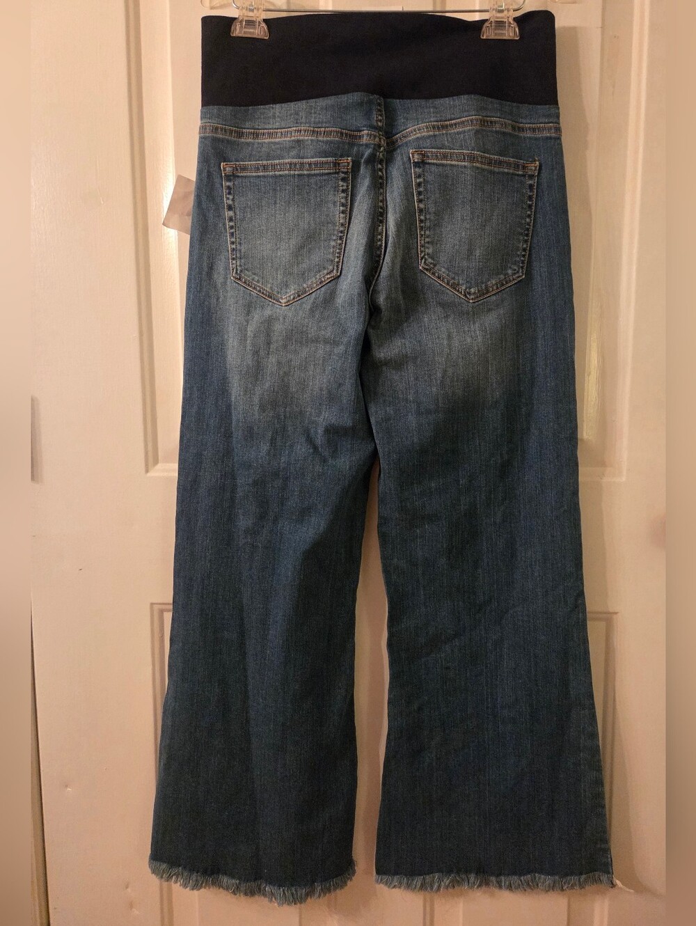 M RENA Maternity Wide Leg Raw Hem Jeans Size Large NWT - Picture 4 of 8